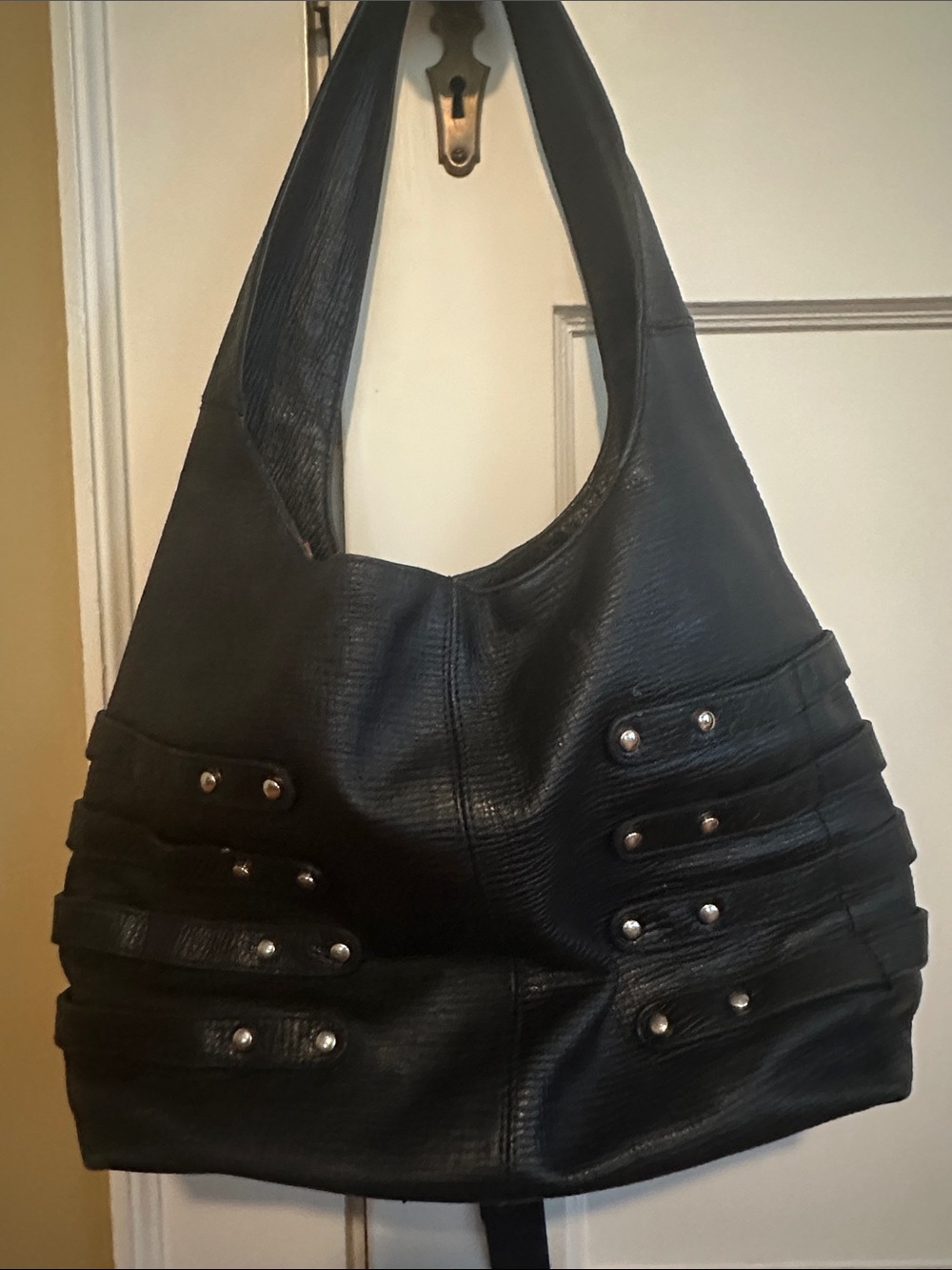 Jimmy Choo Bardia Black Leather Buckle-Accent Hobo Bag - Picture 6 of 10